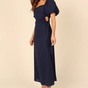 Petal & Pup Blue Square Neck Puff Sleeve Midi Dress